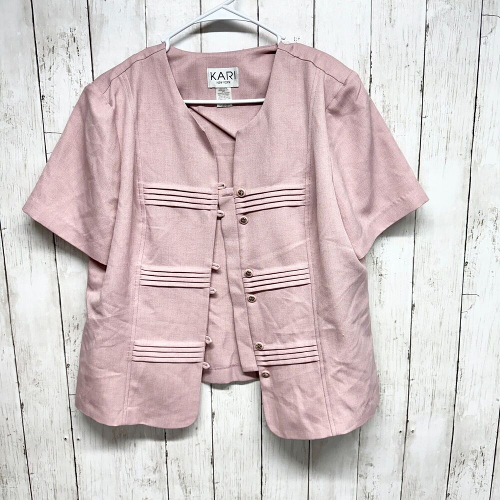 VTG Kari New York Button Closure Short Sleeve Pattern Striped‎ Light Pink Jacket